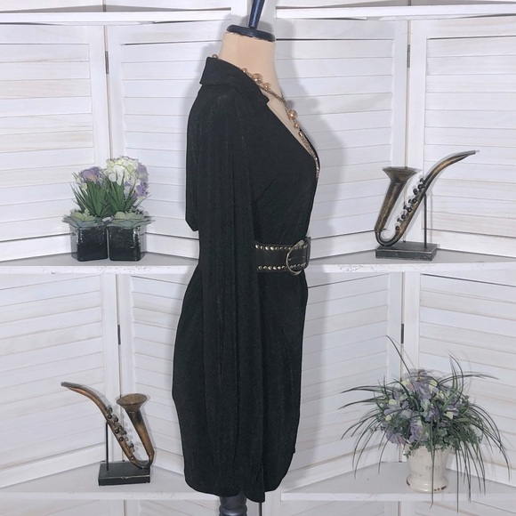 Princess Poly long sleeves sexy black deep V neckline cocktail mini dress Sz S - Picture 5 of 11